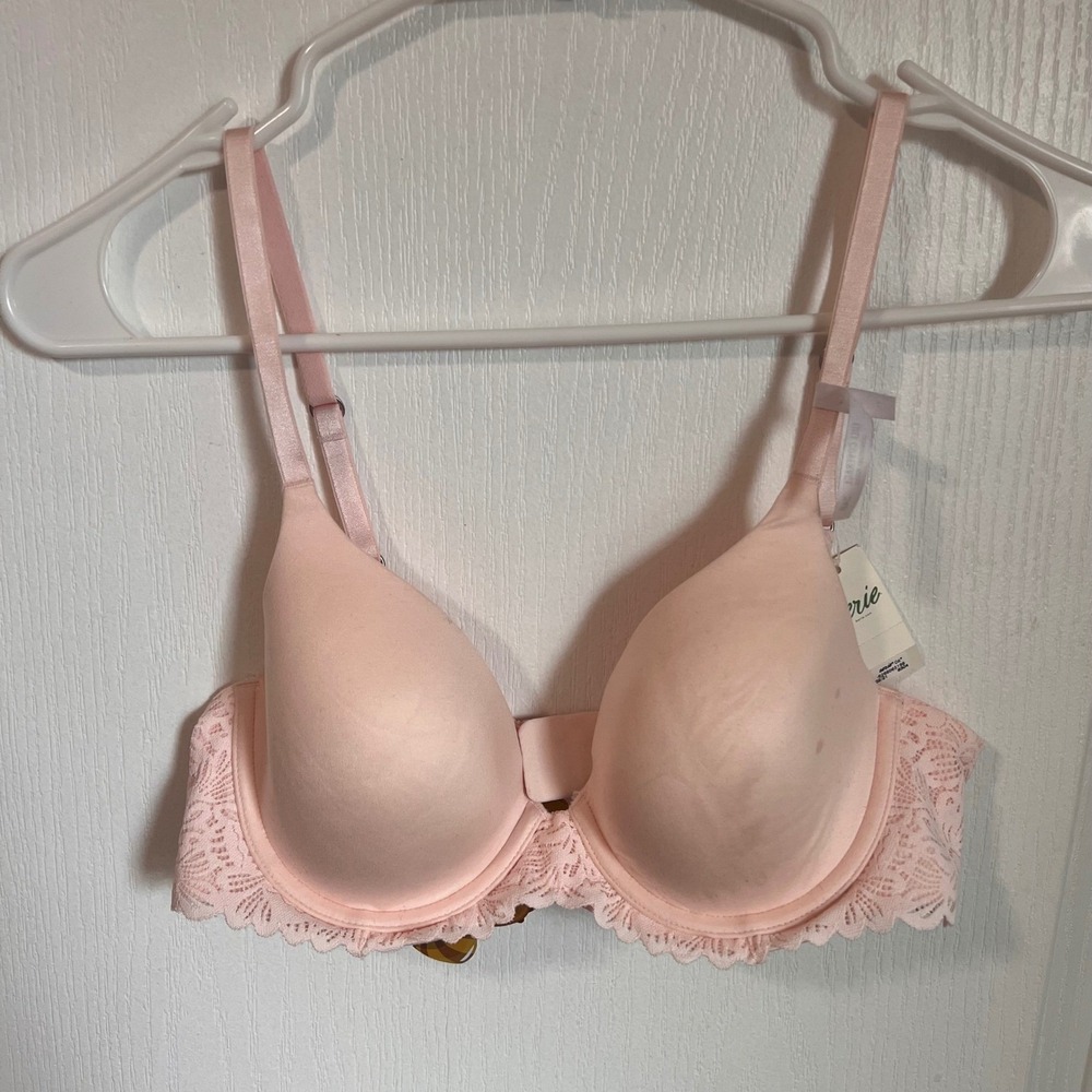 Aerie Pink Lace Trim Plunge Bra Underwire Adjustable‎ Straps US 34B NWT